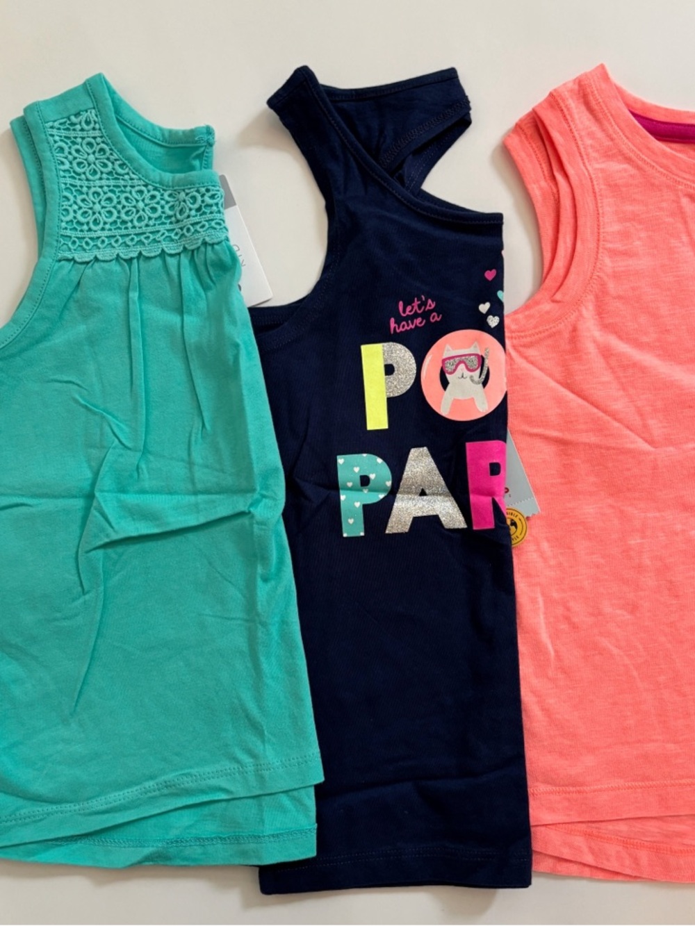 Girls Navy Graphic Tank with Teal and Coral Tanks
